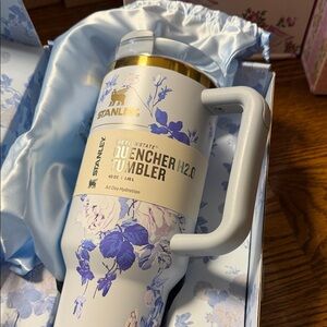 LoveShackFancy Blue and Cream Floral water bottle